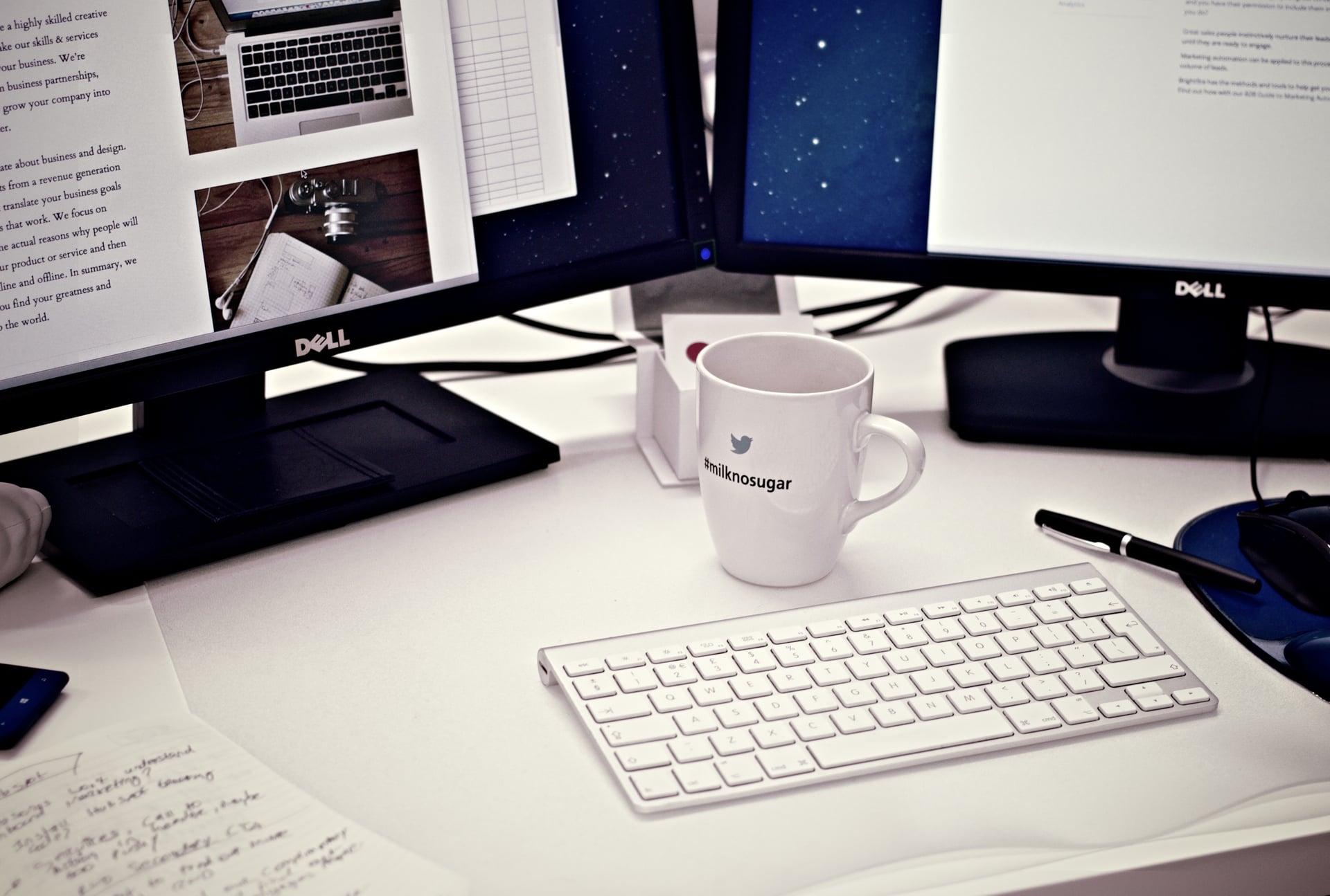A desk where product requirements are being developed